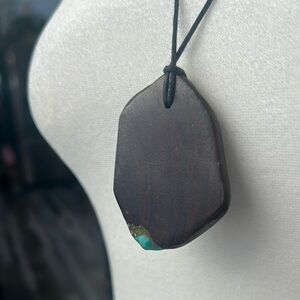 Genuine Turquoise Wooden Pendant Necklace